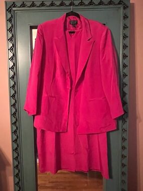 Bold Hot Pink Silk Shift Dress with Matching Blazer- VINTAGE